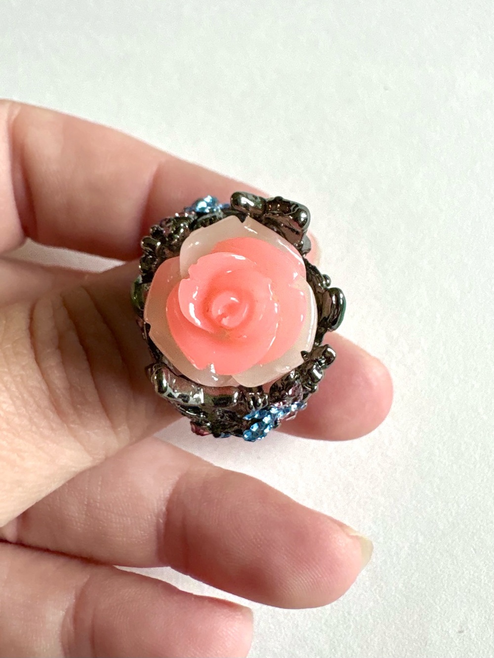 Coquette Vintage-Inspired Pink Rose Resin Statement Ring - Women Jewelry